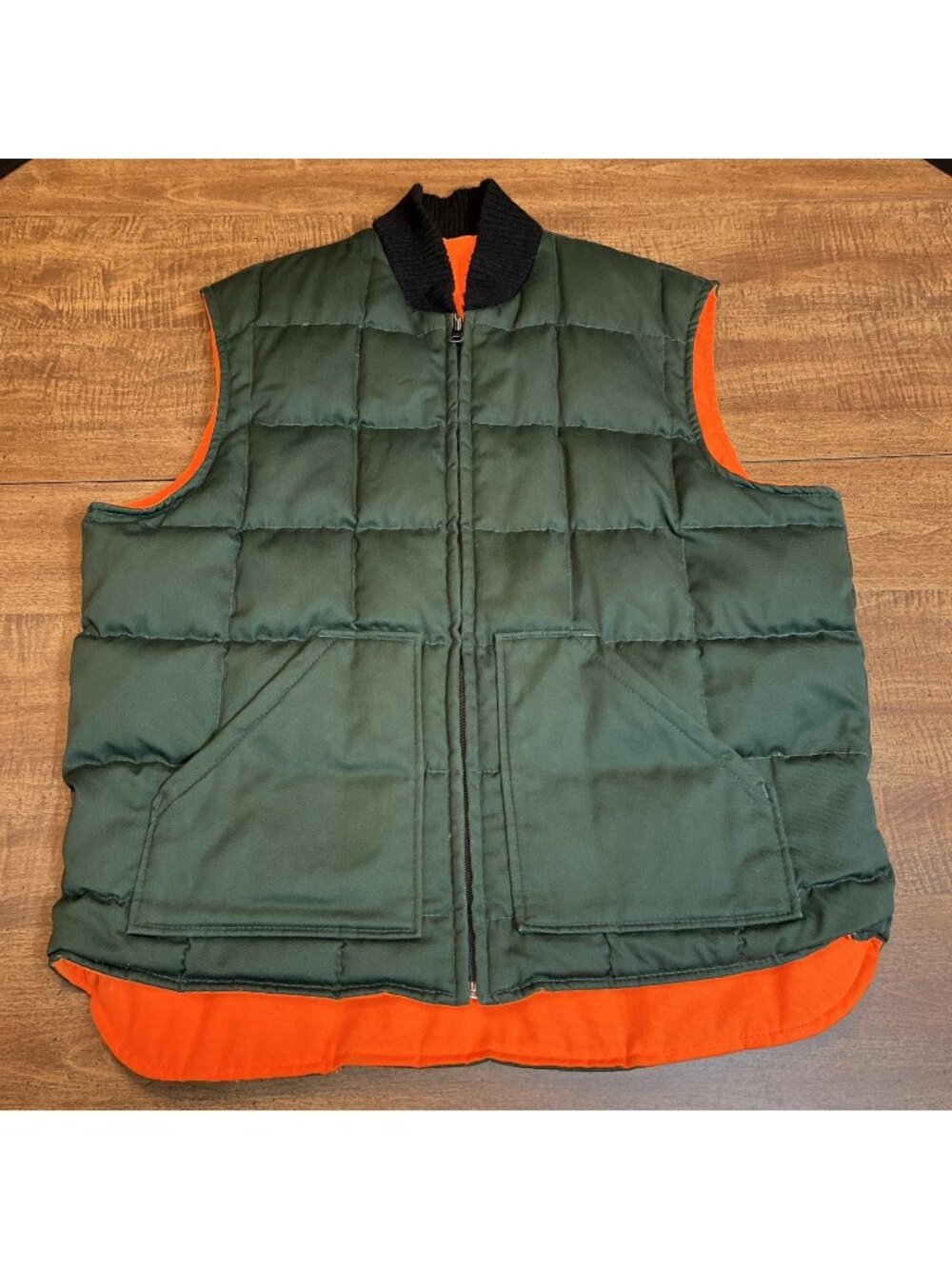 Vintage Walls Blizzard Pruf Reversible Down Hunting Vest Blaze Orange Green Sz L